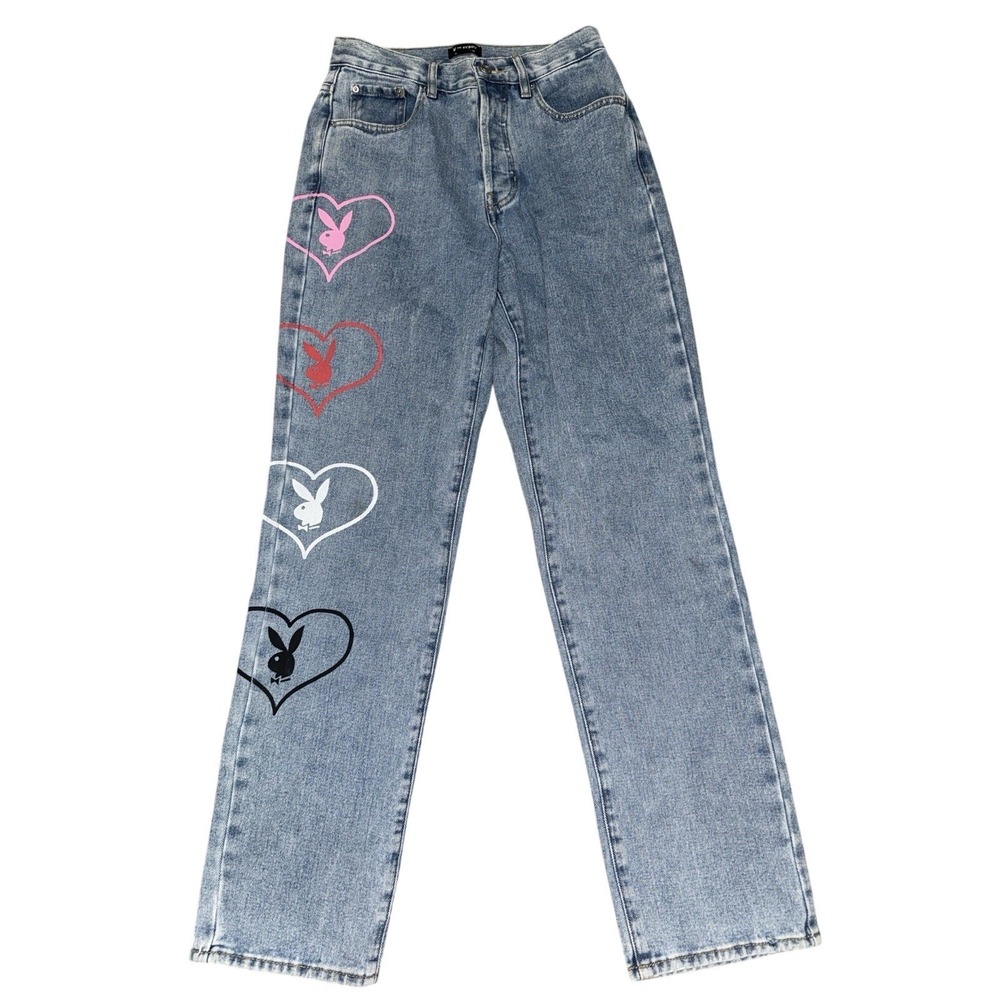 Playboy by PacSun Heart Bunny Light Wash Denim Jeans Womens Size 26